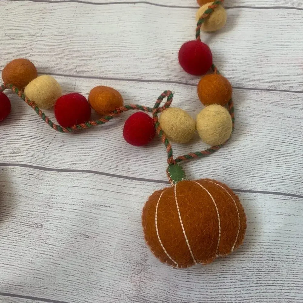 Haymarket Square Pumpkin Felt Ball Fall Garland Jute String Fall Thanksgiving 6'